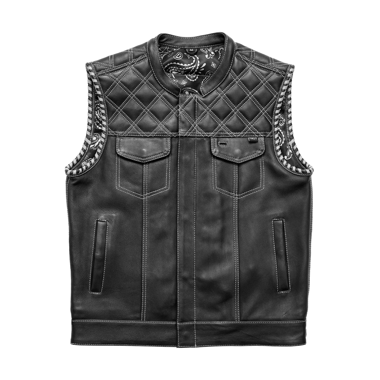 Sinister - Men's Motorcycle Leather Vest Men's Leather Vest First Manufacturing Company Black White S